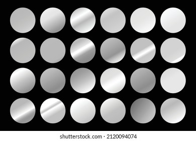 Metallic gradient collection with shiny silver hologram. Holographic foil texture, chrome metal gradation. Vector set for frame, ribbon, border, cover, banner, other design.