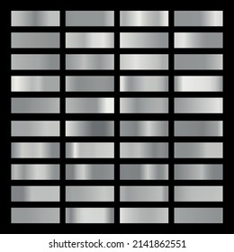 Metallische Farbverlauf-Kollektion mit glänzendem Silberhologramm. Holografische Folienstruktur, Farbmetallgradation. Vektorset für Rahmen, Band, Rahmen, Abdeckung, Banner, anderes Design.