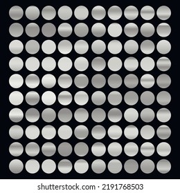 Colección de gradientes metálicos con holograma plateado brillante. Textura holográfica de aluminio, gradación cromada de metal. Conjunto de vectores para marco, cinta, borde, cubierta, pancarta, otro diseño.