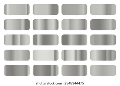 Metallische Farbverlauf-Kollektion mit glänzendem Silberhologramm. Holografische Folienstruktur, Farbmetallgradation. Vektorset für Rahmen, Band, Rahmen, Abdeckung, Banner, anderes Design.