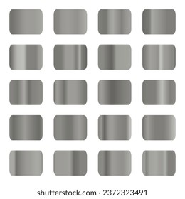 Metallic gradient collection with shiny silver hologram. Holographic foil texture, chrome metal gradation. Vector set for frame, ribbon, border, cover, banner, other design.