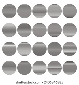 Metallic gradient collection with shiny silver hologram. Holographic foil texture, chrome metal gradation. Vector set for frame, ribbon, border, cover, banner, other design.