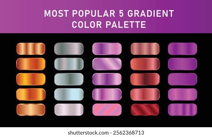 Metallic gradient foil background. most popular gradient. Gold, Pink gold, Silver and Holographic metal vector template
