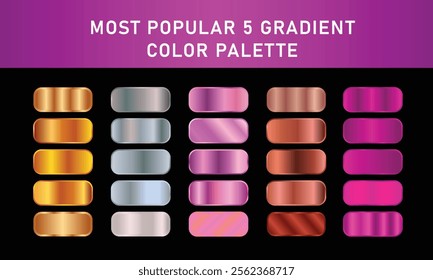 Metallic gradient foil background. most popular gradient. Gold, Pink gold, Silver and Holographic metal vector template