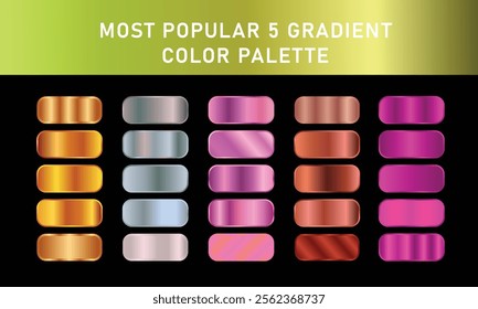 Metallic gradient foil background. most popular gradient. Gold, Pink gold, Silver and Holographic metal vector template