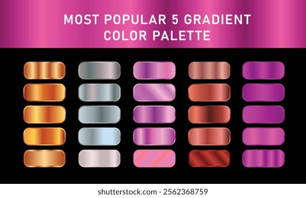 Metallic gradient foil background. most popular gradient. Gold, Pink gold, Silver and Holographic metal vector template