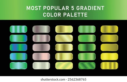 Metallic gradient foil background. most popular gradient. Gold, Pink gold, Silver and Holographic metal vector template