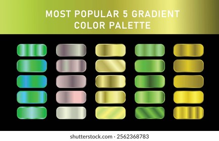 Metallic gradient foil background. most popular gradient. Gold, Pink gold, Silver and Holographic metal vector template