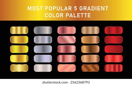 Metallic gradient foil background. most popular gradient. Gold, Pink gold, Silver and Holographic metal vector template