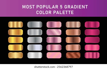 Metallic gradient foil background. most popular gradient. Gold, Pink gold, Silver and Holographic metal vector template