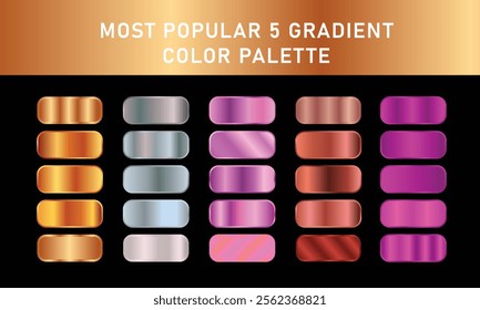 Metallic gradient foil background. most popular gradient. Gold, Pink gold, Silver and Holographic metal vector template