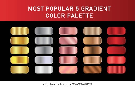 Metallic gradient foil background. most popular gradient. Gold, Pink gold, Silver and Holographic metal vector template