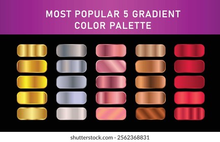 Metallic gradient foil background. most popular gradient. Gold, Pink gold, Silver and Holographic metal vector template