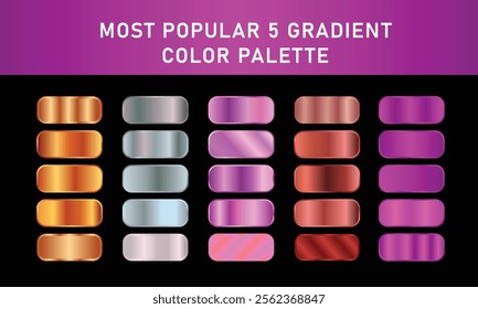 Metallic gradient foil background. most popular gradient. Gold, Pink gold, Silver and Holographic metal vector template