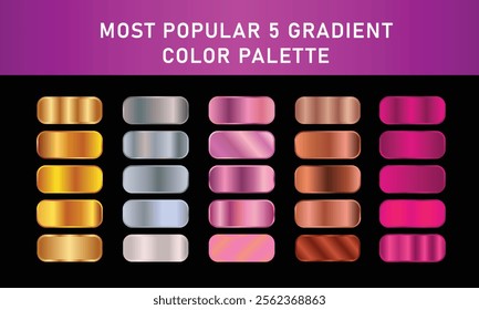 Metallic gradient foil background. most popular gradient. Gold, Pink gold, Silver and Holographic metal vector template