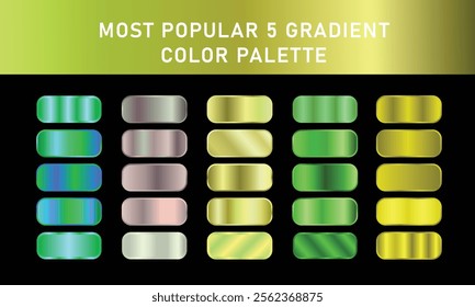 Metallic gradient foil background. most popular gradient. Gold, Pink gold, Silver and Holographic metal vector template