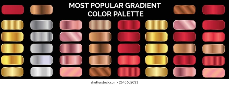 Metallic gradient foil background. most popular gradient. Gold, Pink gold, Silver and Holographic metal vector template