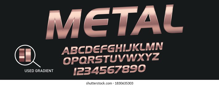 Metallic Gradient Font. Metal Gradient. Silver Text. Gold Surface. Chrome Effect. Metallic Lettering. Alphabet Letter. Vector Set. Typeface Glowing Text Effect. Set Steel Letters. Bold Font Alphabet. 