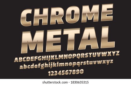 Metallic gradient font. Metal gradient. Silver text. Gold surface. Chrome effect. Metallic lettering. Alphabet letter. Vector set. Typeface glowing text effect. Set steel letters. Bold font alphabet. 