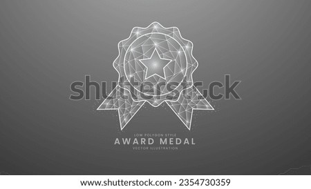 Metallic gradient ward medal with ribbon. Champion and winner awards medal, Modern digital low polygon style vector illustration