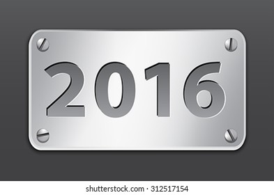 Metallic gray banner for 2016 year. Vector illustration