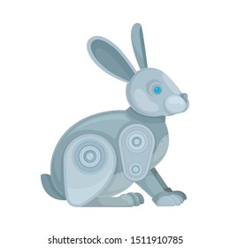 Metallic gray rabbit robot. Side view. Vector illustration on a white background.