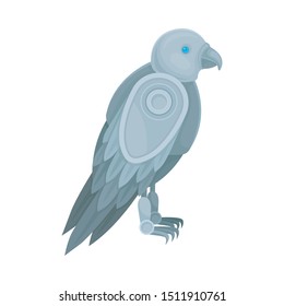 Metallic gray robot in the form of a falcon. Side view. Vector illustration on a white background.