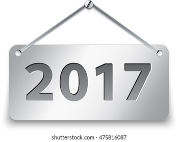 Metallic gray tablet for 2017 year. Vector illustration