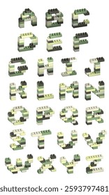 metallic green brick alphabet 3D vector icon set. for design need, animation, game, apps, Ui Design, web design, presentation, flyer or poster, social media advertising, content creator, and other.
