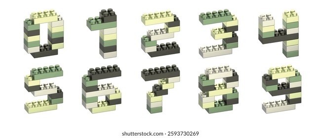 metallic green brick number 3D vector icon set. for design need, animation, game, apps, Ui Design, web design, presentation, flyer or poster, social media advertising, content creator, and other.