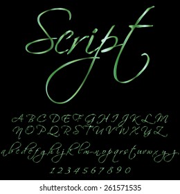 Metallic green script font