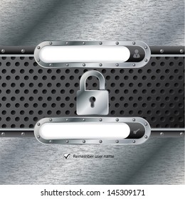 Metallic grunge login screen design with industrial elements