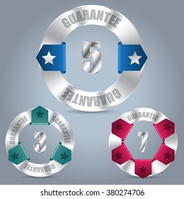 Metallic guarantee badge set of three with various color ribbons