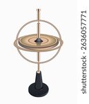 Metallic gyroscope isolated on white background. Vector realistic 3d illustration