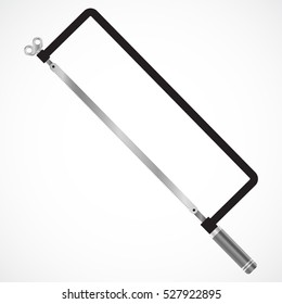 Metallic hacksaw with handle. Saw for cutting metal. Vector illustration.