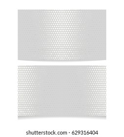 Metallic halftone horizontal business card template - silver pattern cut in foil print of front and back sides -  vector pattern with fading retro comics and manga texture style with copy space