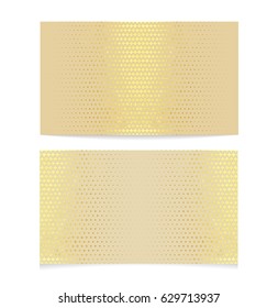 Metallic halftone horizontal business card template - golden pattern cut in foil print of front and back sides -  vector pattern with fading retro comics and manga texture style with copy space