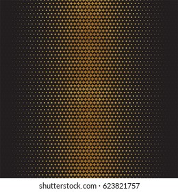 Metallic halftone patterns - golden paint on black background, seamless vector pattern with fading retro comics and manga texture style.