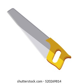 metallic handsaw icon tool with yellow handle