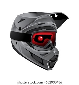 Metallic helmet full face for downhill mountain bike. 