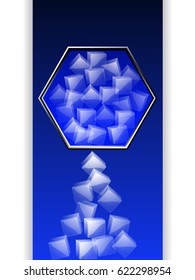 Metallic Hexagonal with Ice Cubes Over Blue and Black Background