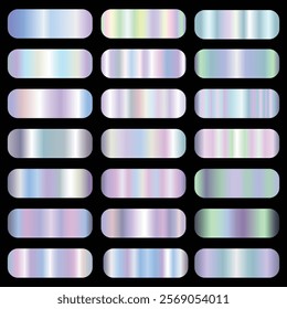 Metallic holographic gradient collection. Vector shiny holographic Gradient background set.