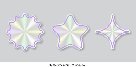 Metallic holographic label frames with pastel shine in square round and floral shapes