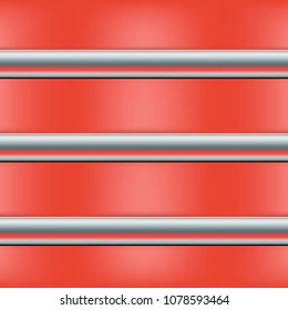 Metallic horizontal stripes on a red background. Vector, abstract composition.