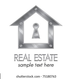 Metallic house with a lock symbol