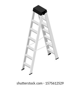 Metallic household steps.  Isolated aluminum ladder vector. Ladder construction, stepladder