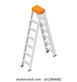 Metallic household steps.  Isolated aluminum ladder vector. Ladder construction, stepladder