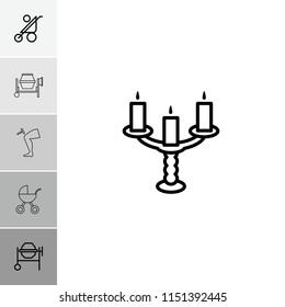 Metallic icon. collection of 6 metallic outline icons such as baby stroller, concrete mixer, candlestick. editable metallic icons for web and mobile.