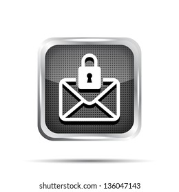 metallic icon with letter and lock on a white background