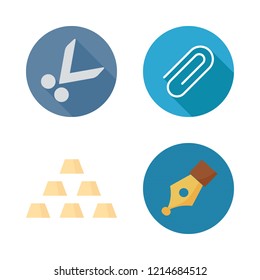 metallic icon set. vector set about paper clip, gold, pen and scissors icons set.